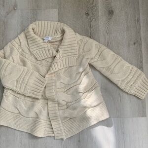 Loft Cardigan Wide Cable Knit Wool Blend Open‎ Front Ivory Size XS/S chunky